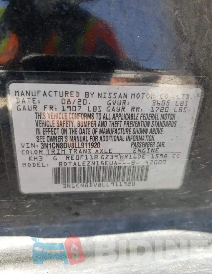 3N1CN8DV8LL911920 Photo# 12