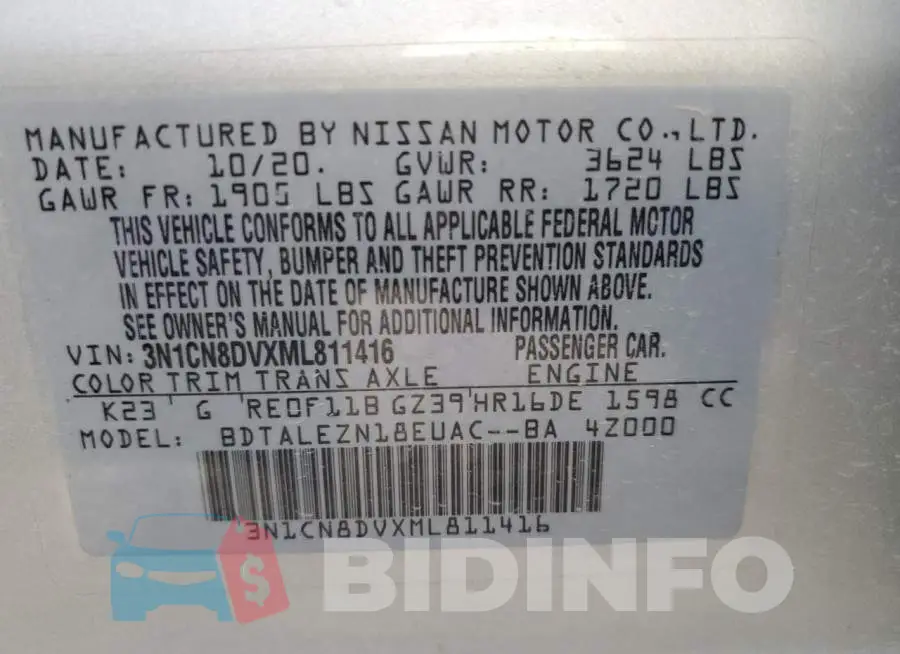 3N1CN8DVXML811416 Photo# 13