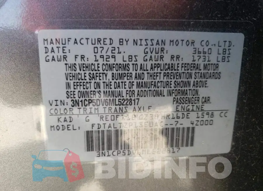 3N1CP5DV6ML522817 Photo# 12
