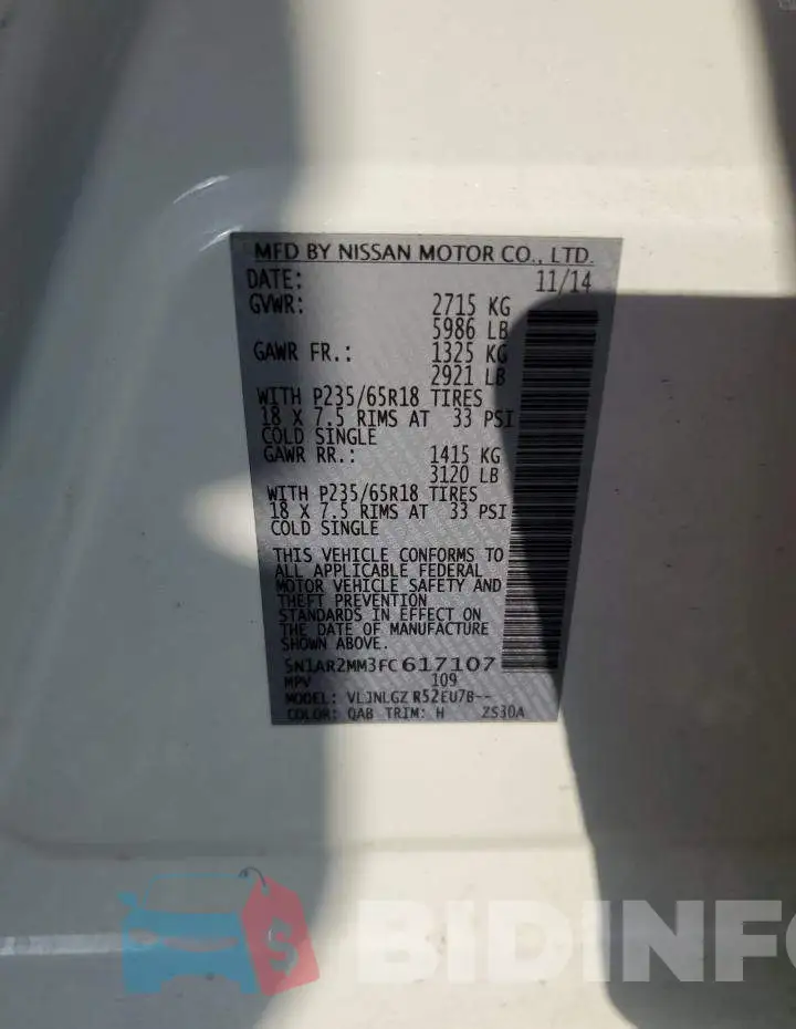 5N1AR2MM3FC617107 Photo# 13