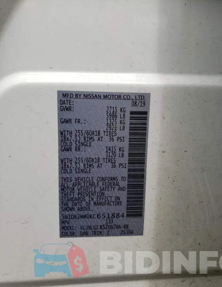 5N1DR2MM0KC651884 Photo# 14