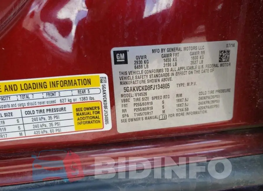 5GAKVCKD8FJ134805 Photo# 13