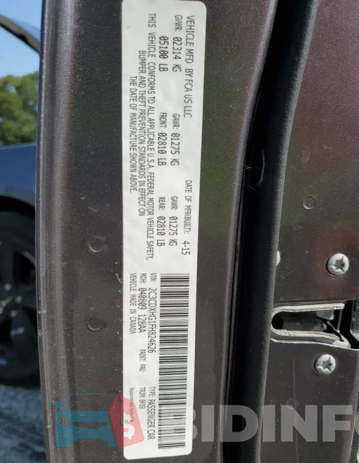2C3CDXHG1FH824626 Photo# 12