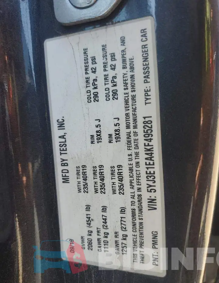5YJ3E1EA4KF495281 Photo# 12