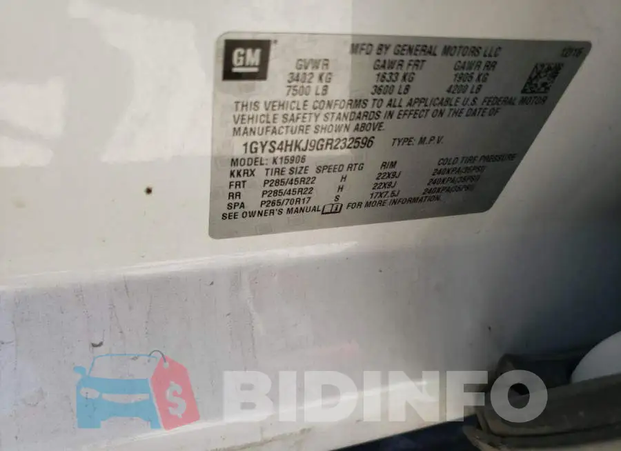 1GYS4HKJ9GR232596 Photo# 13