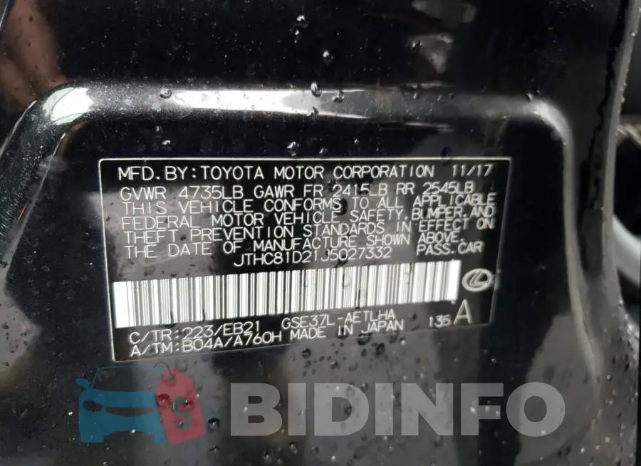 JTHC81D21J5027332 Photo# 13