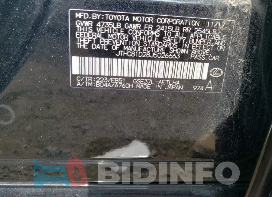 JTHC81D28J5026663 Photo# 12