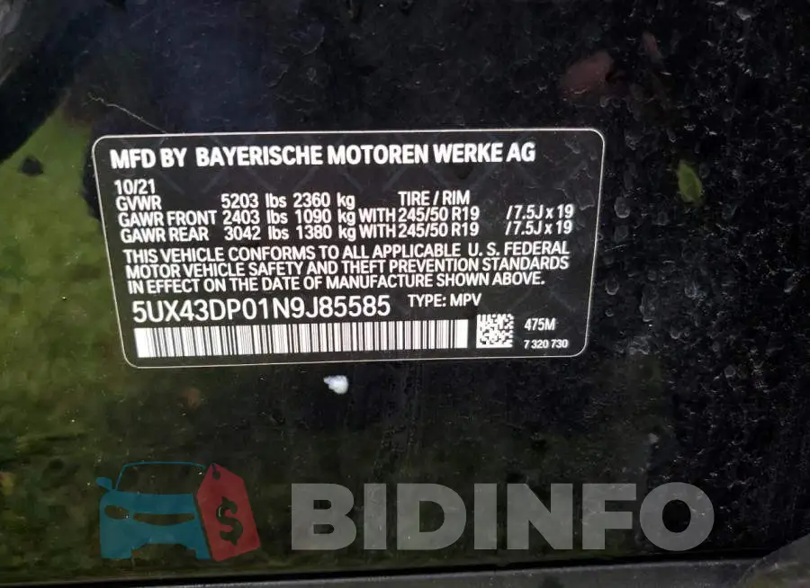 5UX43DP01N9J85585 Photo# 13
