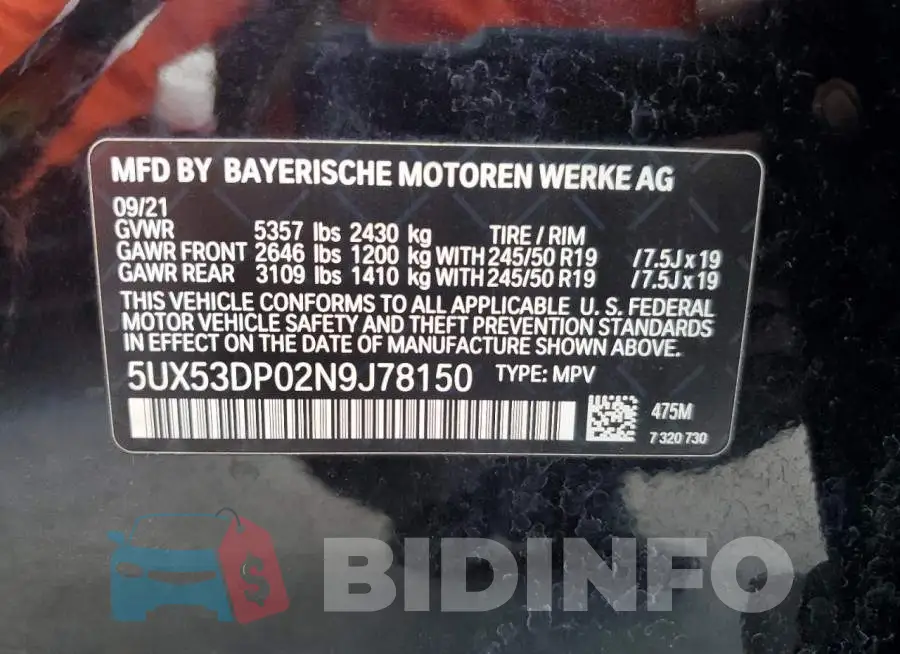 5UX53DP02N9J78150 Photo# 13