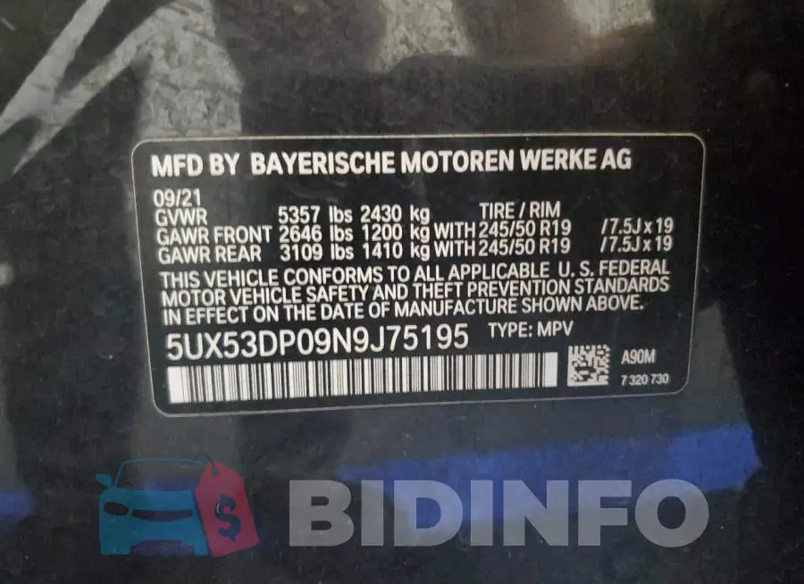 5UX53DP09N9J75195 Photo# 13