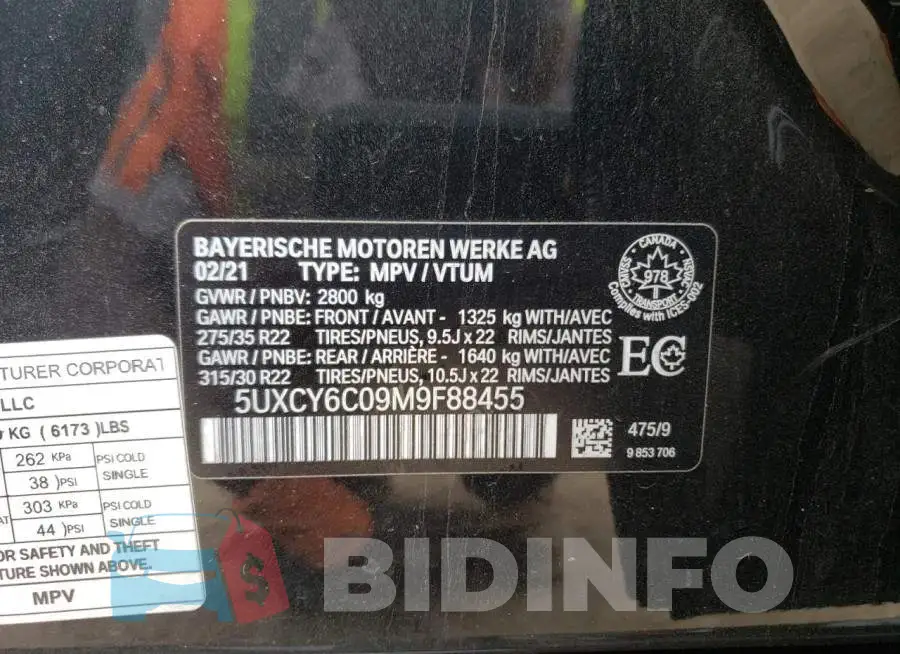5UXCY6C09M9F88455 Photo# 12