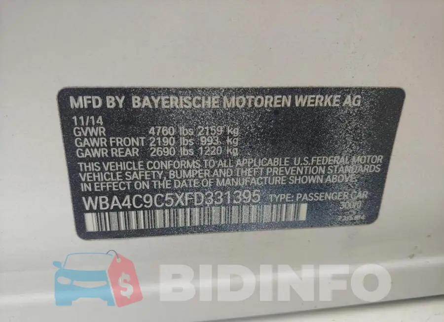 WBA4C9C5XFD331395 Photo# 10