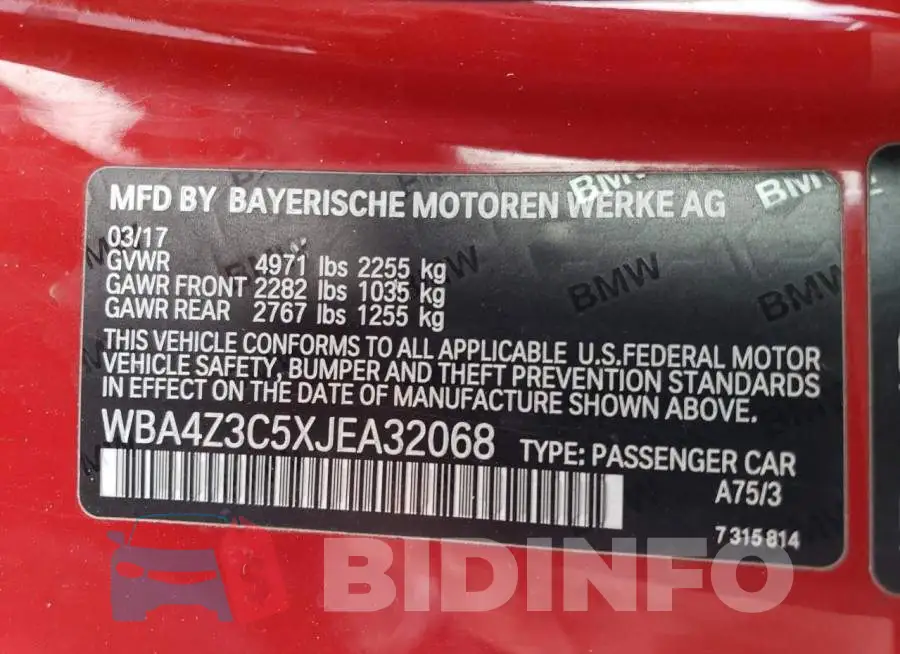 WBA4Z3C5XJEA32068 Photo# 12