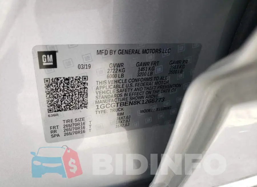 1GCGTBEN8K1266773 Photo# 13