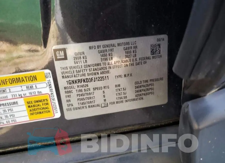 1GNKRFKD3FJ122511 Photo# 14