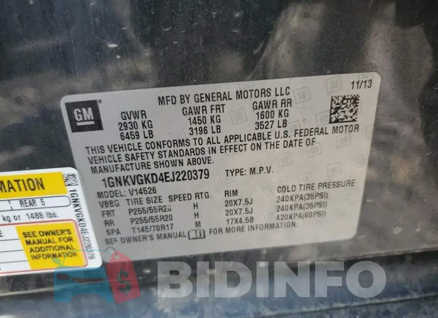 1GNKVGKD4EJ220379 Photo# 13