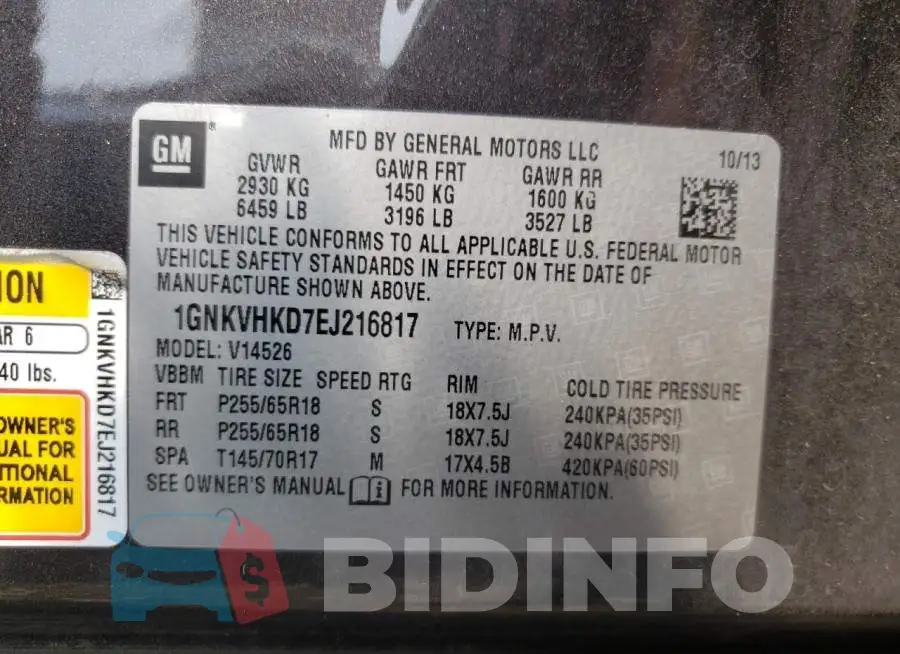 1GNKVHKD7EJ216817 Photo# 13