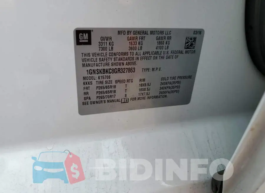1GNSKBKC8GR327863 Photo# 12