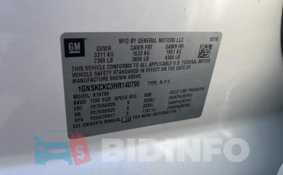 1GNSKCKC3HR140795 Photo# 10