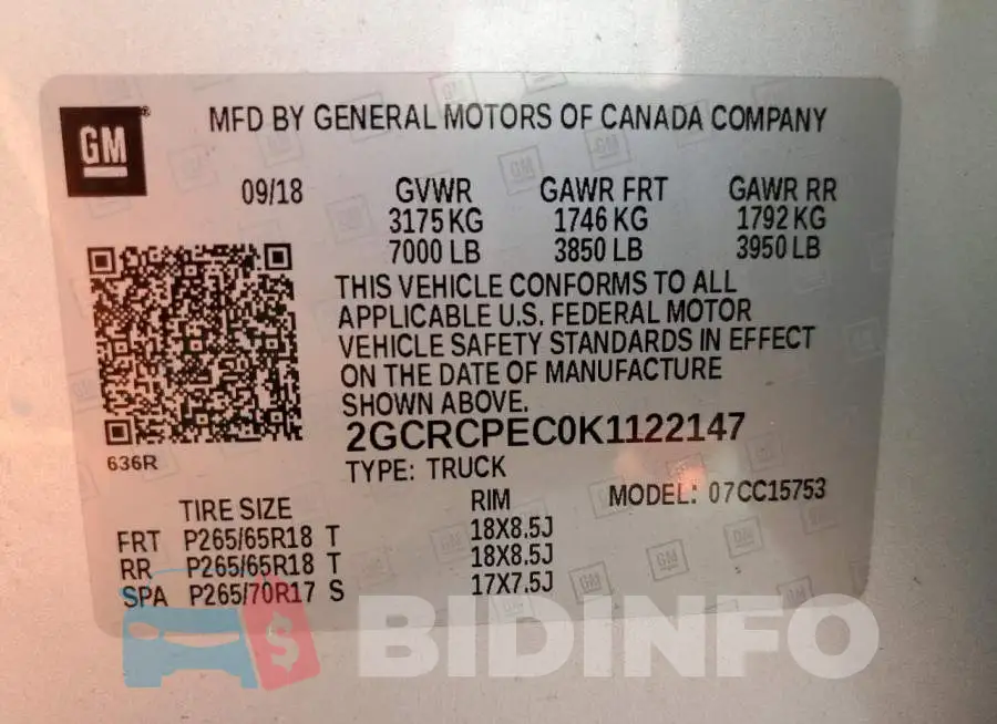 2GCRCPEC0K1122147 Photo# 12