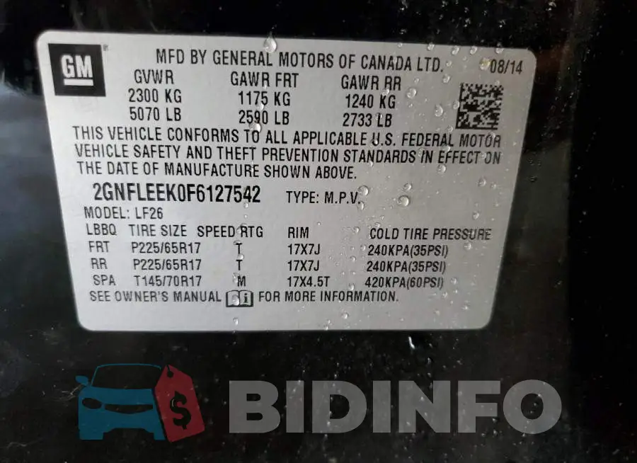 2GNFLEEK0F6127542 Photo# 13