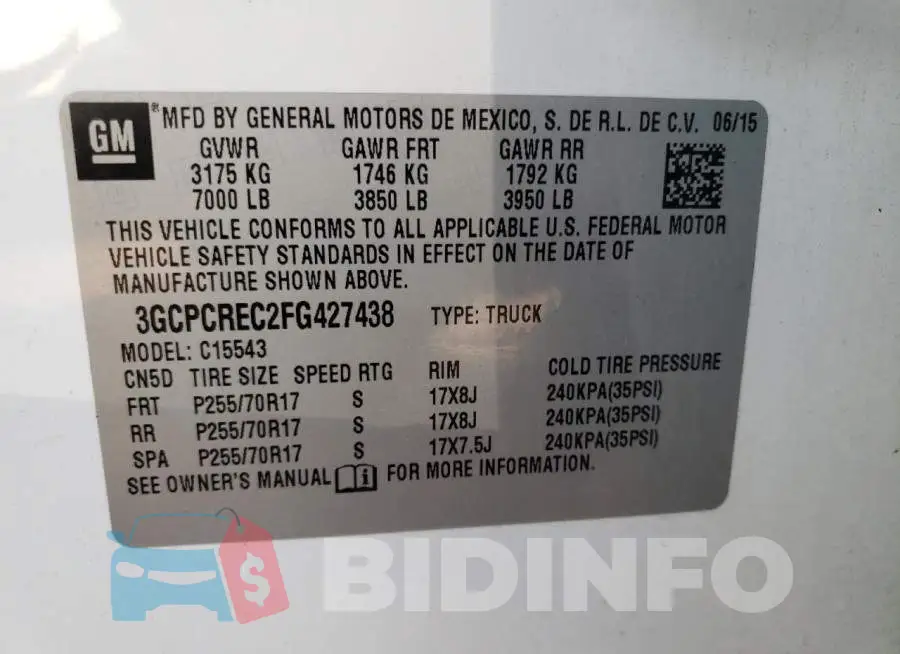 3GCPCREC2FG427438 Photo# 12