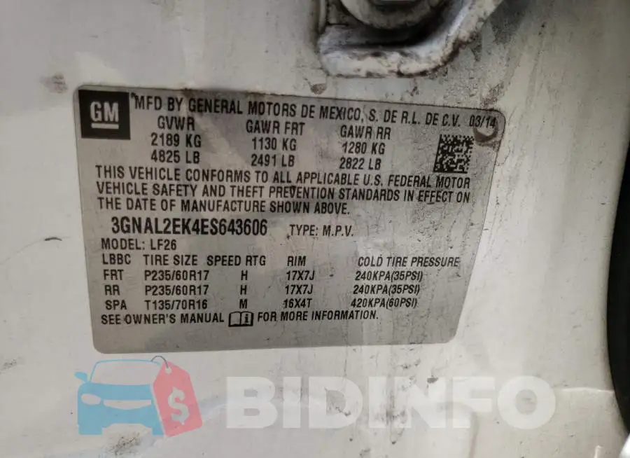3GNAL2EK4ES643606 Photo# 13