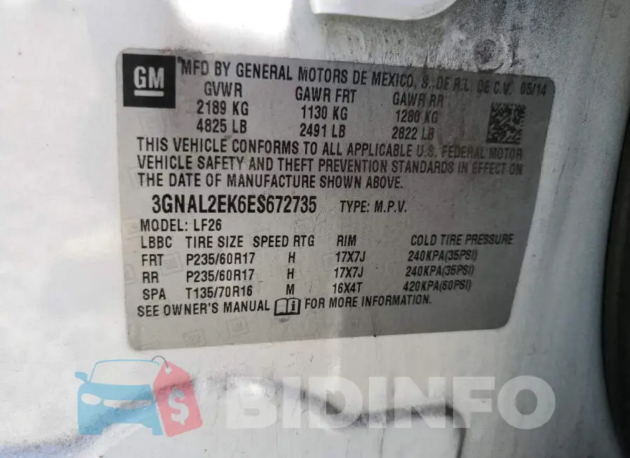 3GNAL2EK6ES672735 Photo# 13