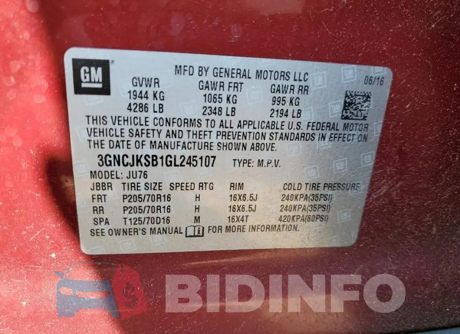 3GNCJKSB1GL245107 Photo# 13
