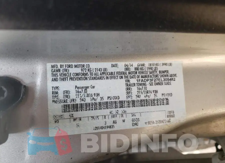 1FADP3F27EL305482 Photo# 13