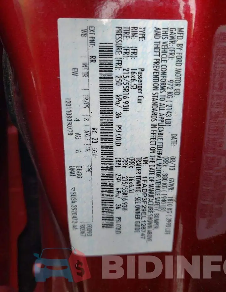 1FADP3F29EL126747 Photo# 12