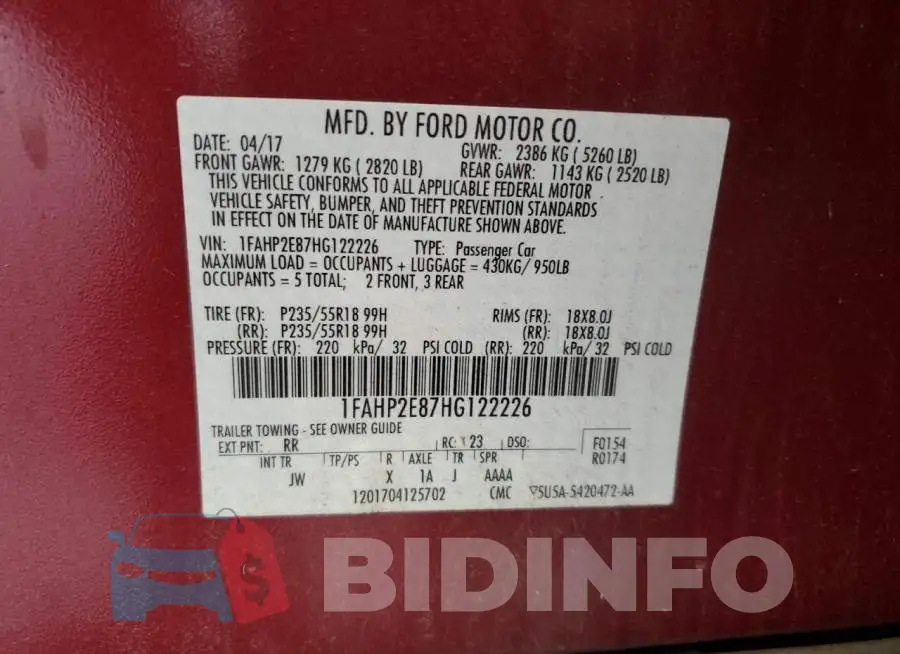 1FAHP2E87HG122226 Photo# 12