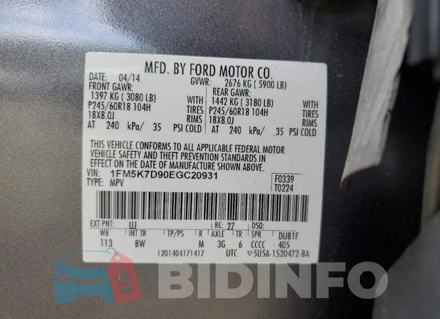 1FM5K7D90EGC20931 Photo# 14