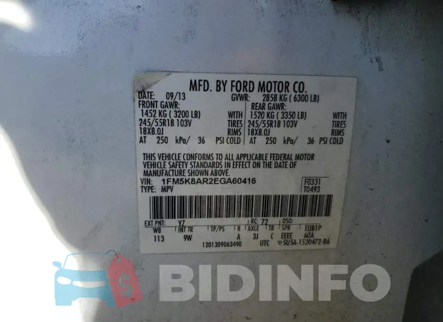 1FM5K8AR2EGA60416 Photo# 13