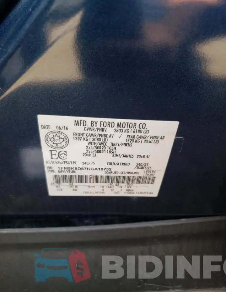 1FM5K8D87HGA18752 Photo# 12