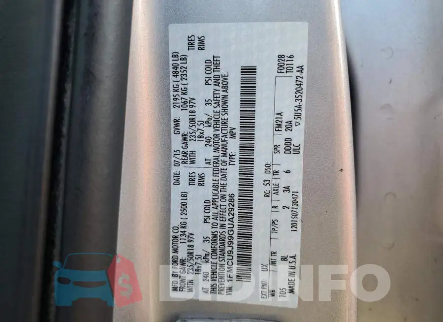 1FMCU9J99GUA29286 Photo# 13