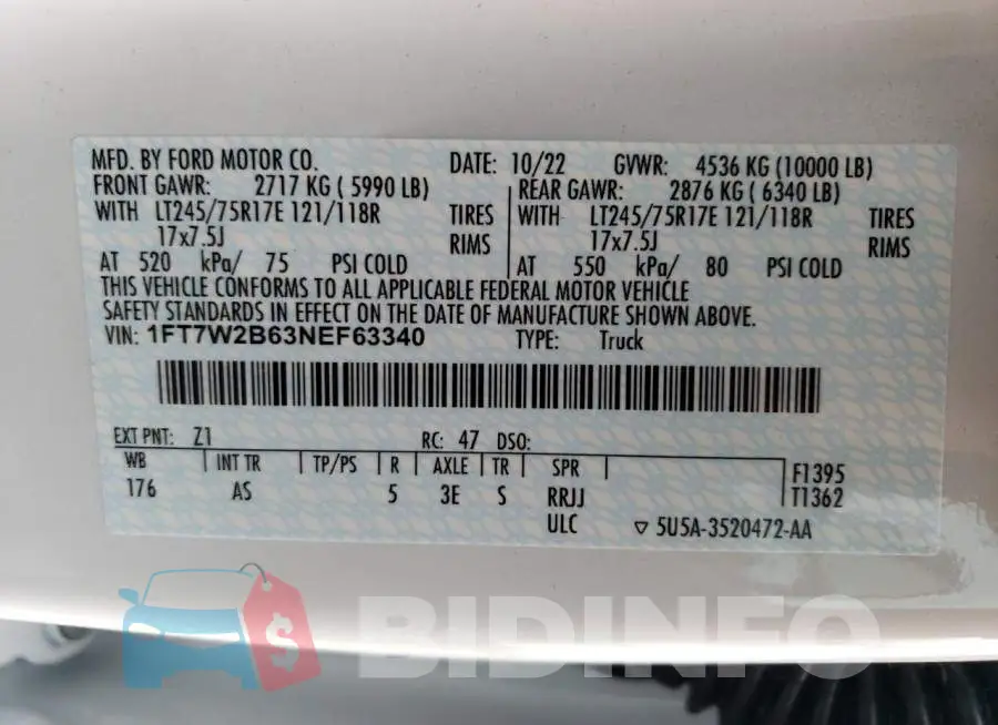 1FT7W2B63NEF63340 Photo# 12