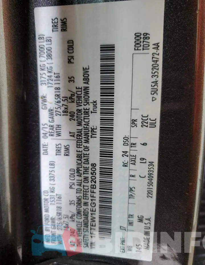1FTEW1EG1FFB20508 Photo# 12