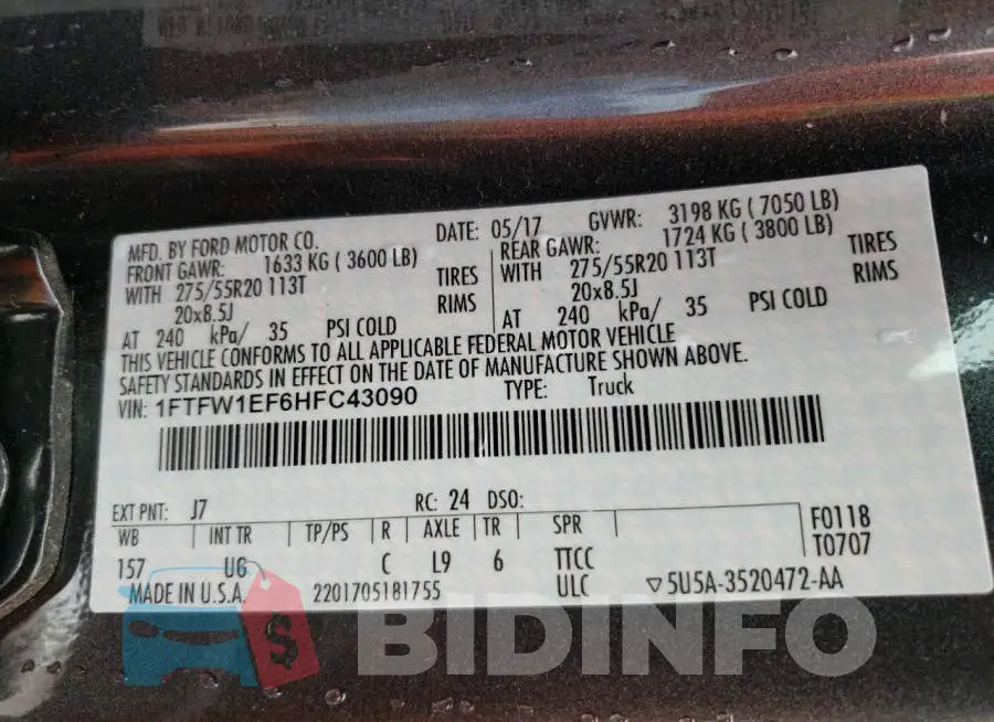 1FTFW1EF6HFC43090 Photo# 13