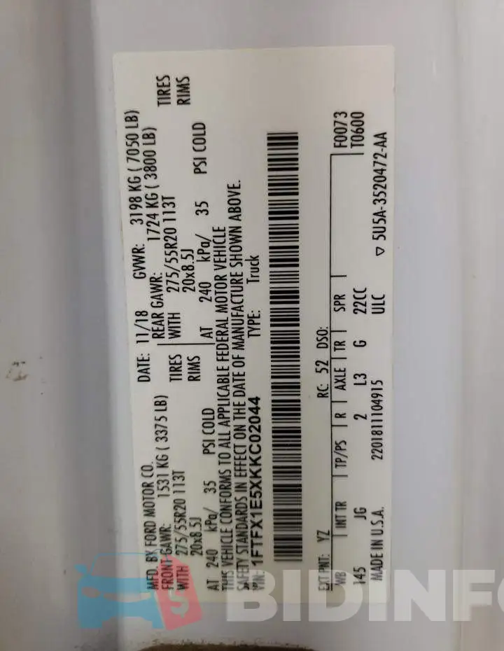 1FTFX1E5XKKC02044 Photo# 12
