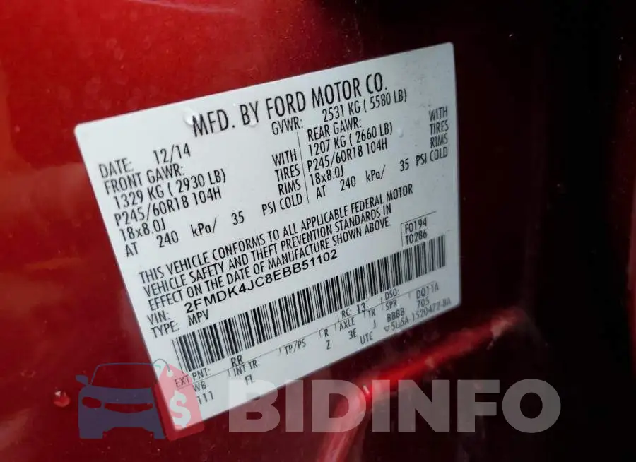 2FMDK4JC8EBB51102 Photo# 13