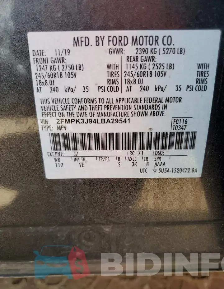 2FMPK3J94LBA29541 Photo# 12