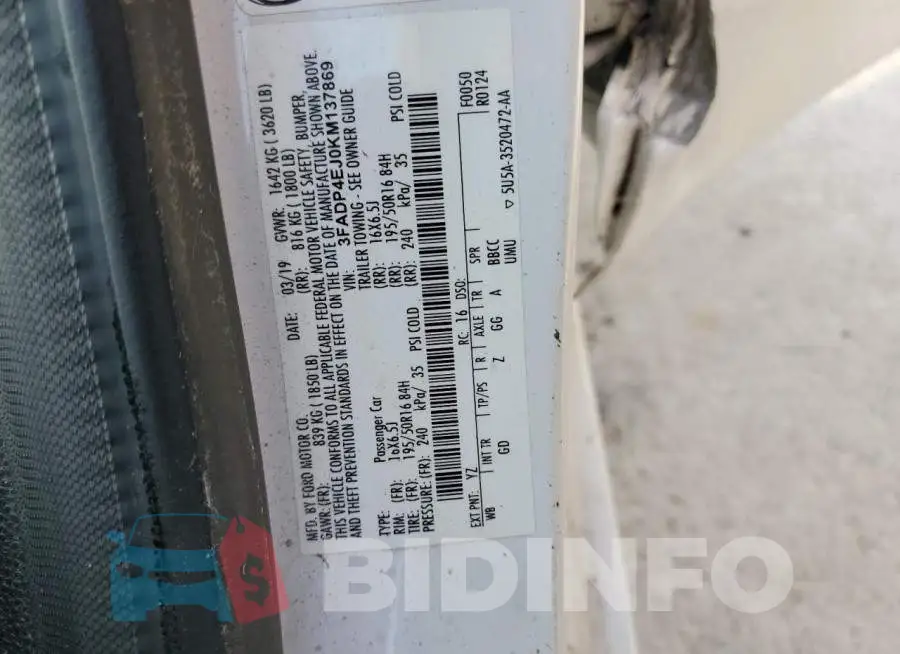 3FADP4EJ0KM137869 Photo# 12
