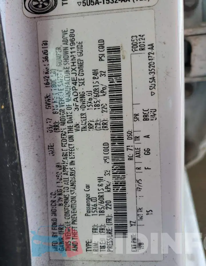 3FADP4EJXHM119680 Photo# 13