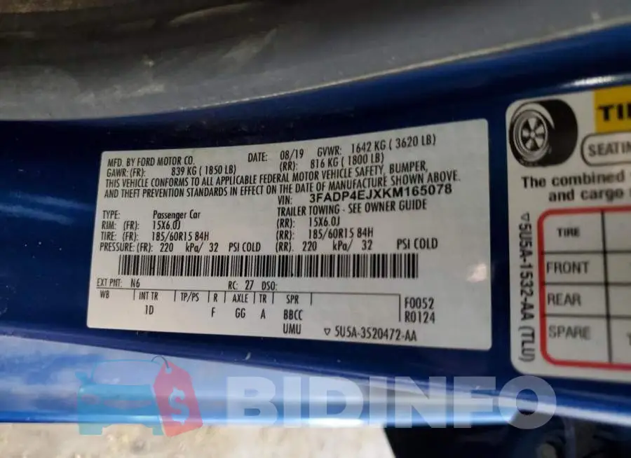 3FADP4EJXKM165078 Photo# 12