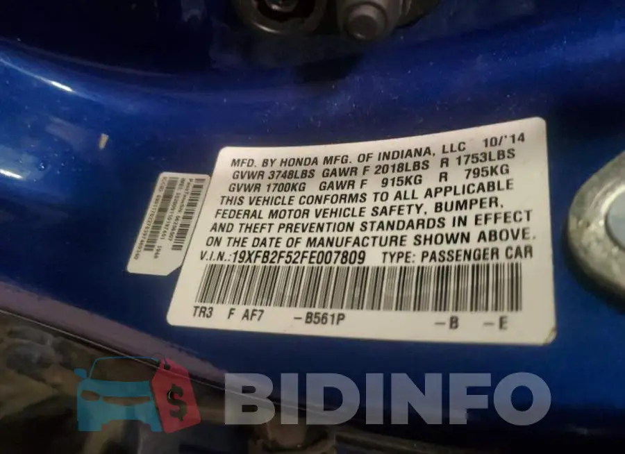 19XFB2F52FE007809 Photo# 12
