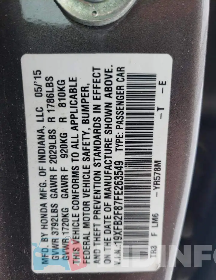 19XFB2F87FE263549 Photo# 12