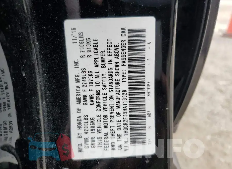 1HGCR2F35HA113028 Photo# 12