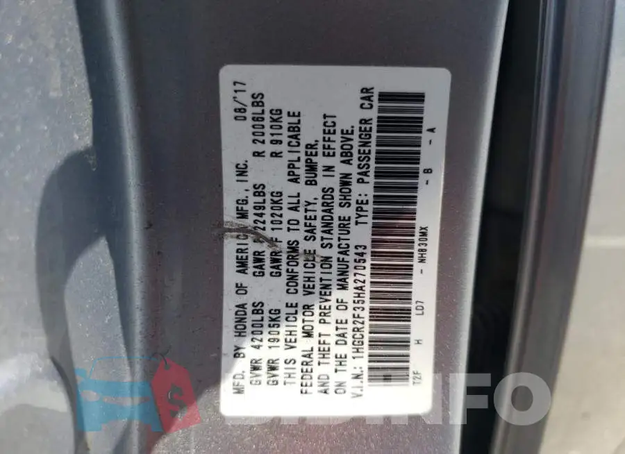 1HGCR2F35HA270543 Photo# 12