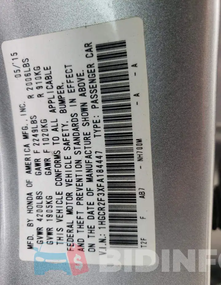 1HGCR2F3XFA184447 Photo# 12